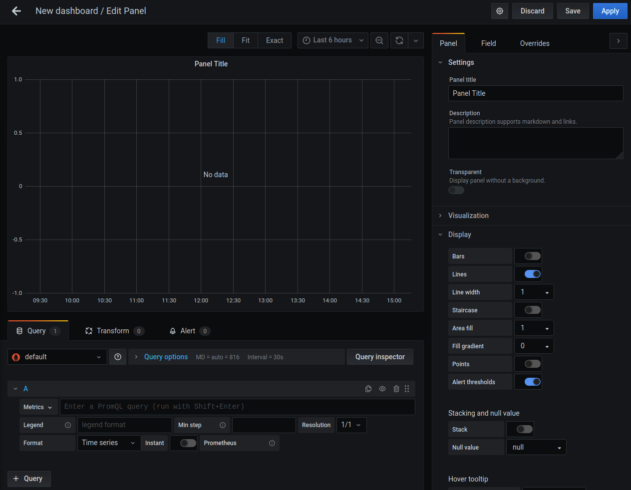 A Grafana panel configurationscreen